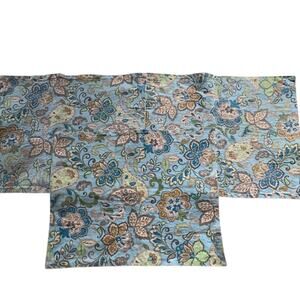 Set of 3 Cotton Placemats Blue Green Tan Floral